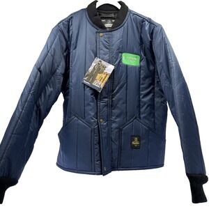 Refrigiwear Men's Jacket L‎ Blue Knit Cuffs Zip Snap Logo Quilted Puffer Pockets